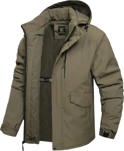 Vista 12 de Keevoom Abrigos de invierno para hombre, abrigo de nieve cálido, resistente al viento, impermeable, con capucha, snowboard, esquí, chaquetas