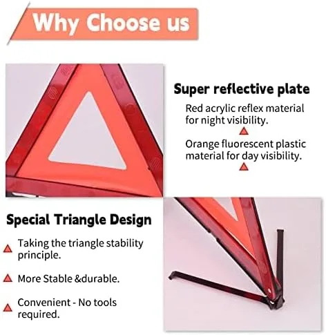 Vista 8 de DEDC Triángulo de advertencia, triángulo de seguridad plegable, kit de advertencia triple, reflector triangular de advertencia, señal de peligro