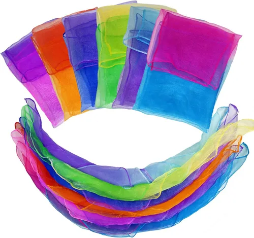 Vista 4 de Bufandas de baile para niños bufandas de malabarismo, 12 piezas, 24 x 24 pulgadas, niño, unisex, multicolor, tema arcoíris