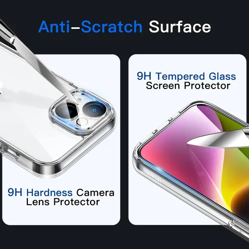 Vista 6 de JETech Funda 5 en 1 para iPhone 14 de 6.1 pulgadas, con 2 protectores de pantalla y protector de lente de cámara, no se pone amarillenta, a prueba