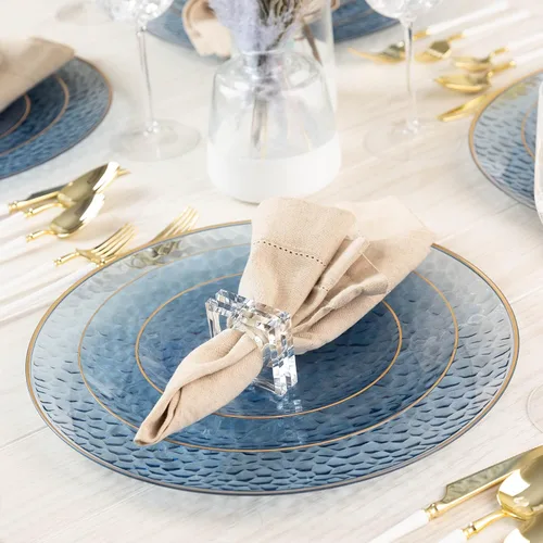 Vista 2 de PLASTICPRO Paquete de 30 platos de plástico martillado, platos de plástico desechables pesados, elegantes platos de fiesta transparentes martillados