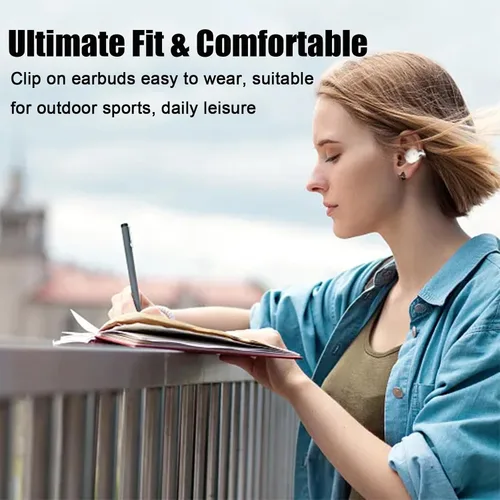 Vista 2 de Auriculares de oído abierto, auriculares inalámbricos Bluetooth con clip para la oreja, auriculares bluetooth ligeros para correr con micrófono IPX5