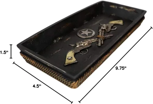 Vista 8 de Ebros Old World Western Country Cowboy Dual Revolvers Six Shooter Gun Lone Star y cuerdas trenzadas, bandeja para monedas, organizador para el hogar