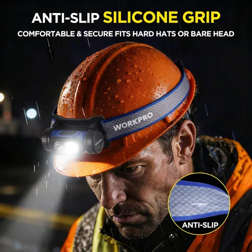 Vista 6 de WORKPRO Linterna frontal de trabajo recargable, lámpara de cabeza LED de 700 lm con sensor de movimiento, ángulo ajustable de 180° y largo tiempo