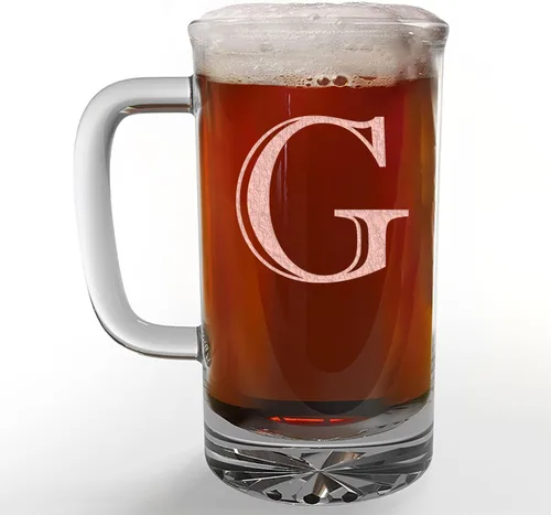 Vista 52 de Taza de cerveza de vidrio con monograma grabado de 16 onzas (letra A), regalos de cerveza personalizados de la A a la Z para hombres, Día del Padre