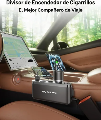 Vista 7 de Eugizmo - Divisor de encendedor de cigarrillos 7 en 1, adaptador de enchufe de cargador de coche de 200 W