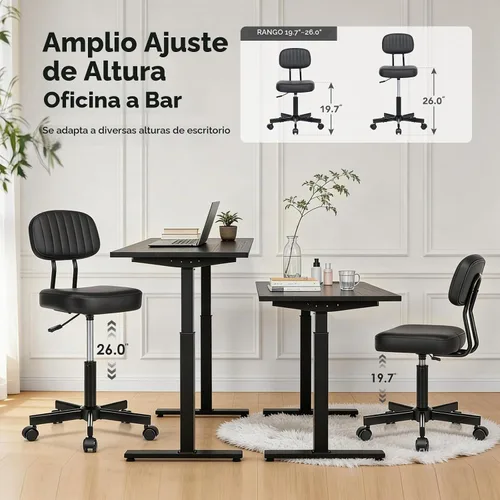 Vista 3 de Silla de oficina pequeña, silla de escritorio alta sin brazos, taburete con Negro