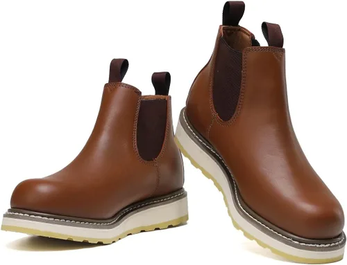 Vista 3 de HANDPOINT Botas de trabajo Chelsea Double Gore Pull-On Soft Toe para hombre - Marrón 84985