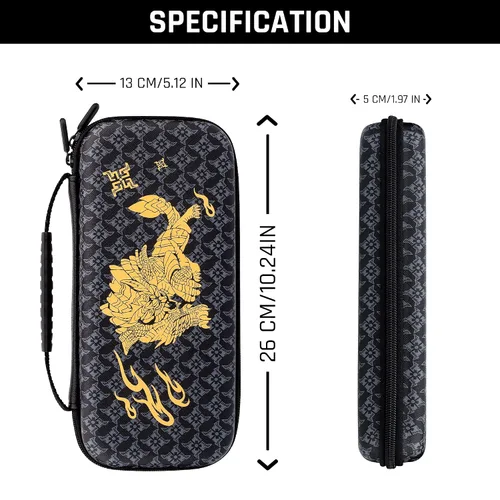 Vista 5 de GLDRAM Funda de transporte para Nintendo Switch OLED, funda negra para interruptor Monster Hunter Rise con funda de viaje, cubierta de policarbonato