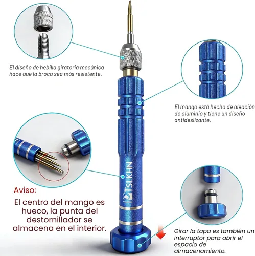Vista 4 de PTSLKHN S2 - Destornillador pequeño multifuncional 5 en 1, kit de destornilladores magnéticos de acero para lentes, gafas de sol, electrónica