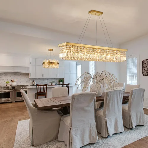 Vista 3 de Lámpara rectangular moderna de cristal dorado de 47 pulgadas para Montaje colgante
