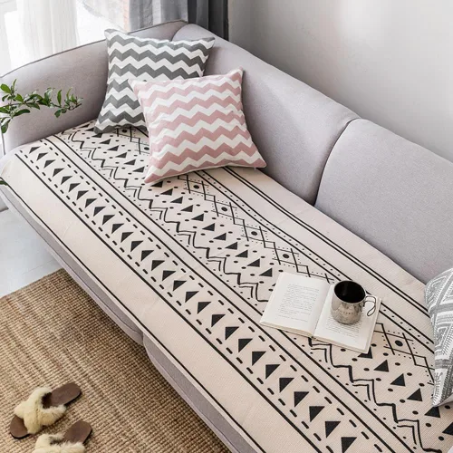 Vista 5 de vctops Funda de sofá de lino y algodón con estampado geométrico bohemio, lavable, resistente a las manchas, protector de muebles para niños, perros