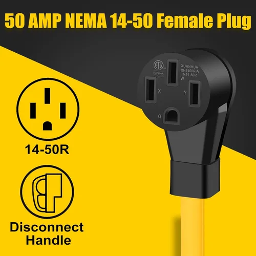 Vista 3 de Cable adaptador de generador RV de 4 clavijas y 30 amperios con mango de agarre, bloqueo giratorio L14-30P macho a hembra 14-50R, STW resistente 10