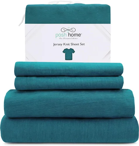 Vista 14 de Posh Home Juego de sábanas de punto de jersey, sábanas de 3 piezas, sábanas de jersey de algodón transpirable y suave, incluye sábana encimera