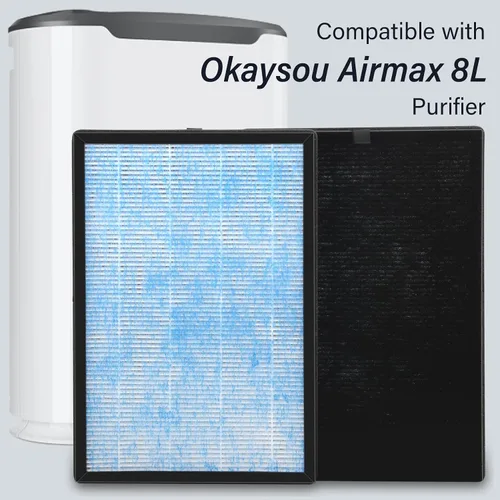 Vista 2 de Paquete de 2 filtros de aire de repuesto 3 en 1 compatibles con Okaysou Air Purif-ier Airmax 8L, ultrafiltro azul y filtro HEPA verdadero de grado