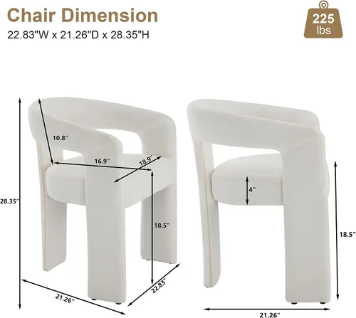 Vista 3 de Modern Boucle - Juego de 2 sillas de comedor tapizadas con diseño de barril con brazo, cómodas sillas laterales para cocina, comedor, recepción