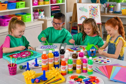 Vista 5 de Fun Express Juego de pintura de témpera lavable para niños, 10 colores vibrantes (botellas exprimibles de 16 onzas, 160 onzas líquidas a granel)