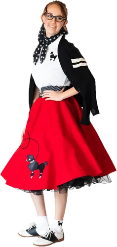 Vista 4 de Hip Hop 50's Shop Falda de caniche de los años 50, enagua y polo con accesorios, conjunto de disfraz de 7 piezas para adultos