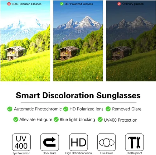 Vista 8 de YIMI Gafas de sol fotocrómicas polarizadas para hombres y mujeres deportes al aire libre conducción antirreflejos UV400 protección z87 gafas