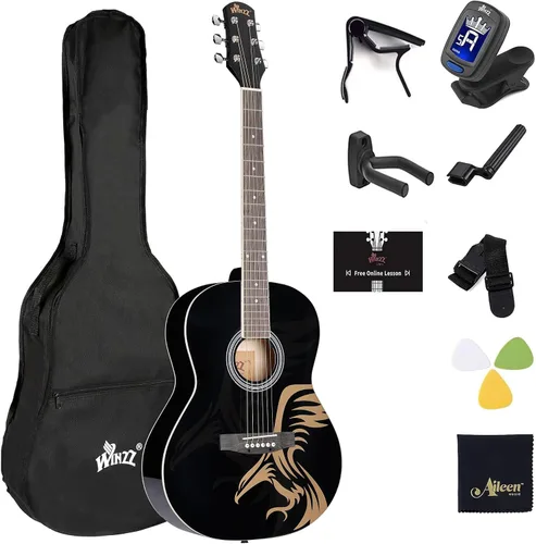 Vista 11 de Guitarra acústica de concierto WINZZ AF227A de 39 pulgadas con kit completo, enredadera delicada