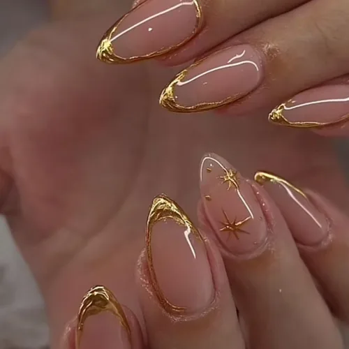 Vista 45 de evpct Uñas a presión bohemias 3D Nude con diseño de estrella dorada y 30 estrellas 3D de estilo bohemio
