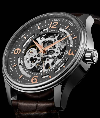 Vista 2 de Stuhrling Original Men's Automatic Skeleton Dress Watch Genuine Leather Band with self Winding Mechanical Movement