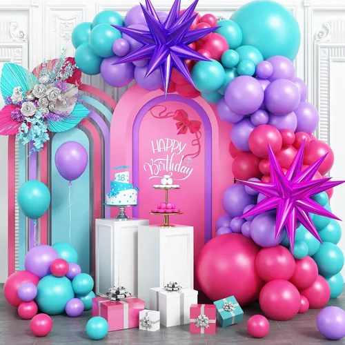 Vista 13 de Kit de guirnalda de arco de globos de videojuegos, globos de fiesta azul, morado, verde, negro, con 2 globos de aluminio con mango de juego