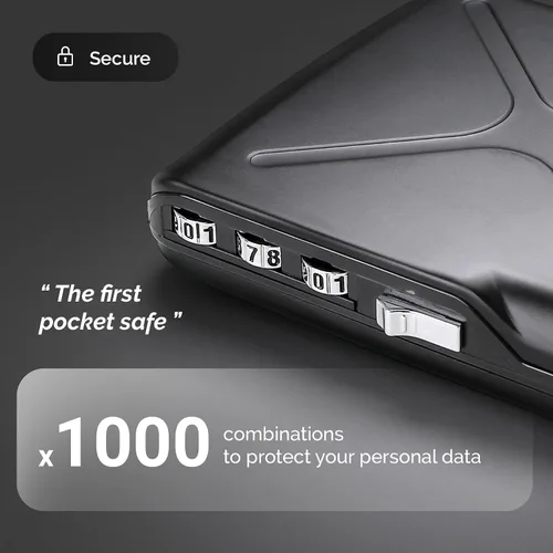 Vista 3 de ÖGON -DESIGNS- The First Pocket Size Vault - Cartera de código de aluminio para tarjetas y billetes, con cerradura con un código de 3 dígitos
