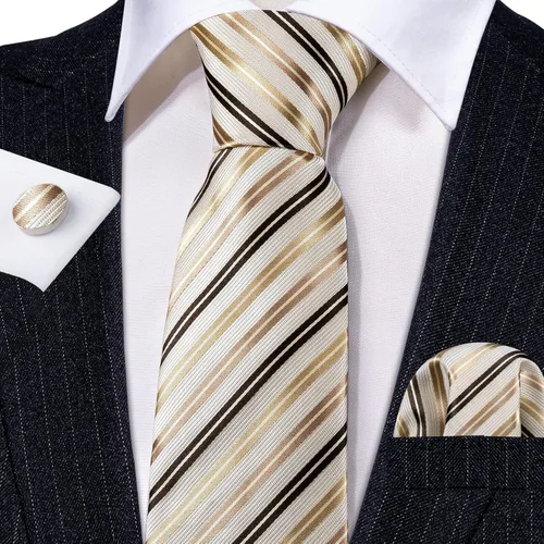 Vista 60 de Barry.Wang Juego de corbatas para hombre, corbata de seda a rayas, tejido a cuadros, gemelos formales, negocios, boda