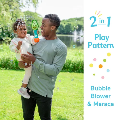 Vista 4 de Little Kids Fisher-Price - Maraca de juguete para niños pequeños Shake and Go Bubble 2 en 1 sin derrames, varita de burbujas y juguete musical