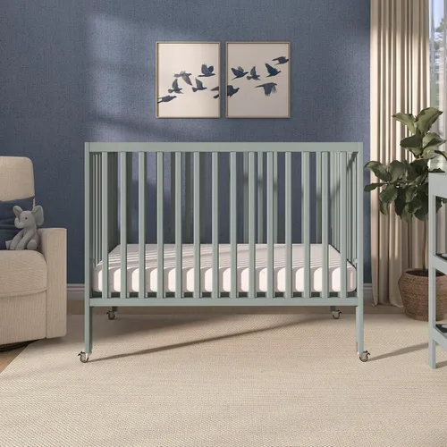 Vista 9 de Dream On Me Quinn Cuna plegable de tamaño completo en gris frío, ruedas extraíbles, guardería moderna, soporte de colchón ajustable, cuna portátil