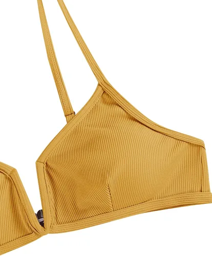 Vista 4 de ZAFUL - Conjunto de bikini de corte alto para mujer, traje de baño de dos piezas acanalado con aro en V
