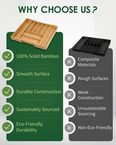 Vista 5 de Upolana Organizador de cajones expandible de bambú de alta calidad, organizador de cajones de cocina ajustable de 7 a 9 ranuras para utensilios