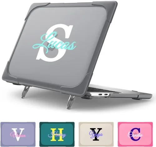 Vista 4 de Batianda - Funda resistente con nombre personalizado para MacBook Pro de 13 pulgadas 2020 2022 Add Your Name or Initials, Ergonomic Foldable Stand