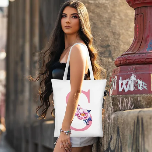 Vista 6 de Bolsas de lona con iniciales florales, bolso personalizado con letras rosas con monograma, regalo de Navidad, graduación de cumpleaños, letra D