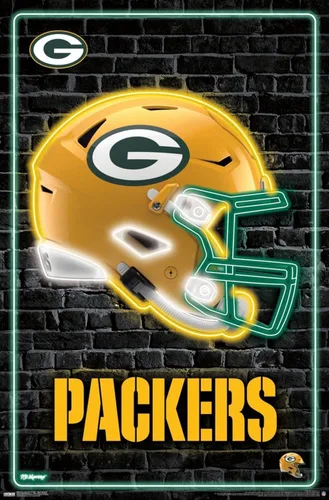 Vista 9 de NFL Green Bay Packers - Póster de pared con casco neón 23, 22.4 pulgadas de largo x 14.7 pulgadas, versión enmarcada de madera de granero
