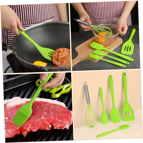 Vista 6 de TOYANDONA 5pcs Silicone Baking Utensil Set Non-stick Kitchen Cooking Tools Heat Resistant Green Household Kitchenware with Stainless Steel Handles