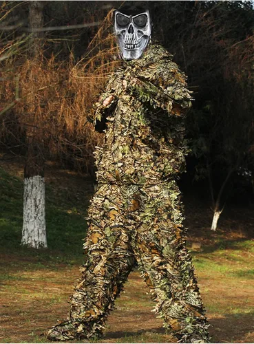 Vista 5 de Ghillie Traje de camuflaje al aire libre Caza Camo Halloween Cosplay Traje Woodland 3D Hoja Caza Traje