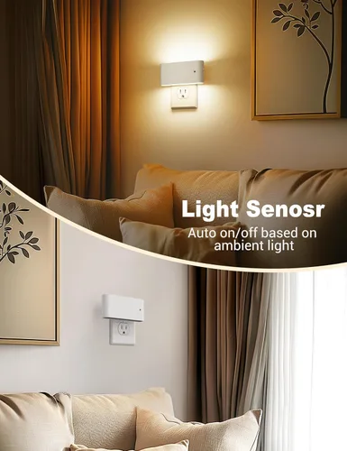 Vista 8 de JandCase Luces nocturnas LED enchufables a la pared, luz nocturna con sensor de luz del atardecer al amanecer, luz nocturna regulable enchufable