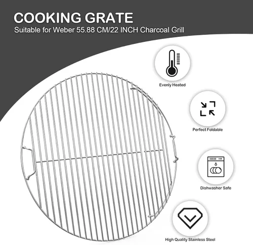 Vista 3 de onlyfire Rejilla de cocina con bisagras de repuesto de acero inoxidable para parrillas de carbón Weber de 22 pulgadas Se adapta a parrillas Weber