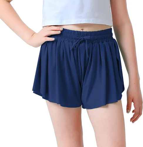 Vista 2 de Pantalones cortos fluidos de mariposa para niñas, pantalones cortos deportivos para niños pequeños, faldas de tenis 2 en 1, pantalones cortos