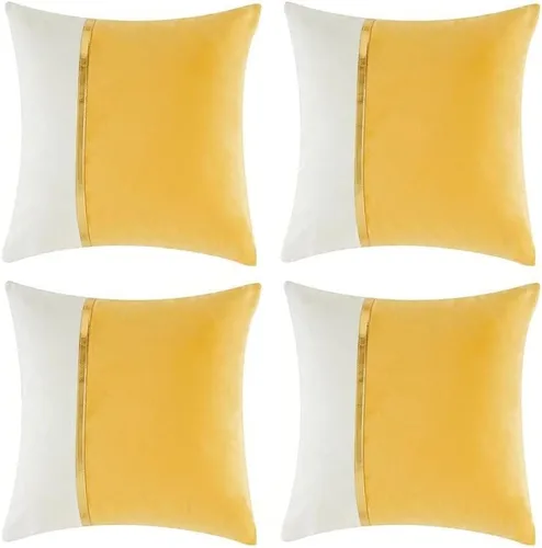 Vista 20 de Fancy Homi Paquete de 4 fundas de almohada decorativas para sala de estar, sofá cama, retazos de terciopelo con cuero dorado, decoración moderna