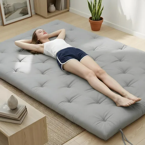 Vista 11 de Syrinx Colchón de Futón de Suelo Japonés Tamaño Individual 75"x39", Cama de Suelo Perezosa Plegable Engrosada para Adultos, Tumbona Enrollable