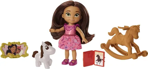 Vista 5 de Mattel Spirit Untamed Young Lucky Doll (aprox. 4 pulgadas) con 5 articulaciones móviles y accesorios de historia, incluye caballo mecedora y caballo