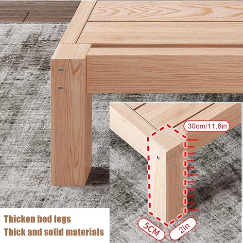 Vista 5 de HM&DX Marco de cama escandinavo de madera maciza, marco de cama rectangular con cabecero, soporte de listones de madera para dormitorio/fácil
