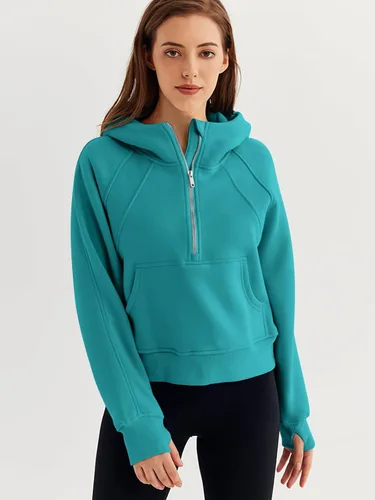 Vista 2 de WYNNQUE Sudadera corta con capucha para mujer, manga larga, forro polar, media cremallera, ropa de otoño