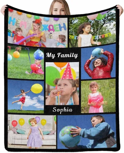 Vista 14 de InterestPrint Manta personalizada con nombre, 6 fotos, manta personalizada para aniversario, boda, para marido, esposa, amantes, 6 tamaños