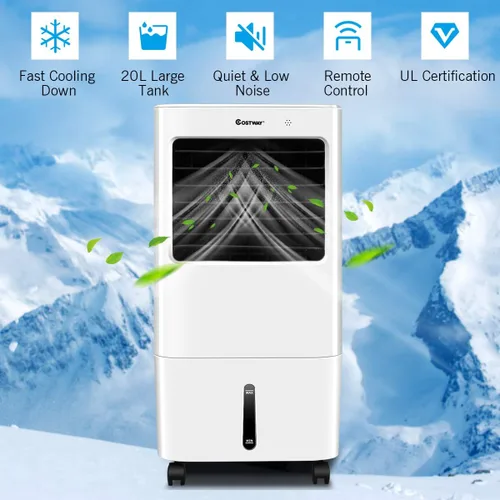 Vista 2 de COSTWAY Enfriador evaporativo, enfriador 3 en 1, ventilador y humidificador con tanque de 5.3 gales/20 litros y temporizador de 7.5 horas, 4