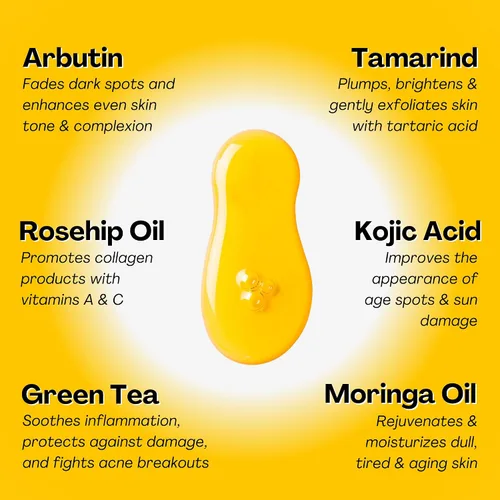 Vista 4 de Suero facial de ácido kójico y cúrcuma, fruta amla, ácido kójico, cúrcuma y alfa arbutina, 100% natural, suero de piel brillante para manchas