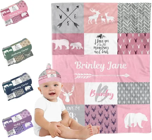 Vista 14 de Mantas de bebé personalizadas para niños y niñas, mantas de bosque personalizadas con nombre y sombrero, color rojo